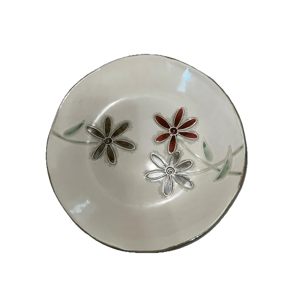 Vintage Pier 1 Petals Stoneware Pasta Serving Bowl Rare Discontinued Beige 13.5